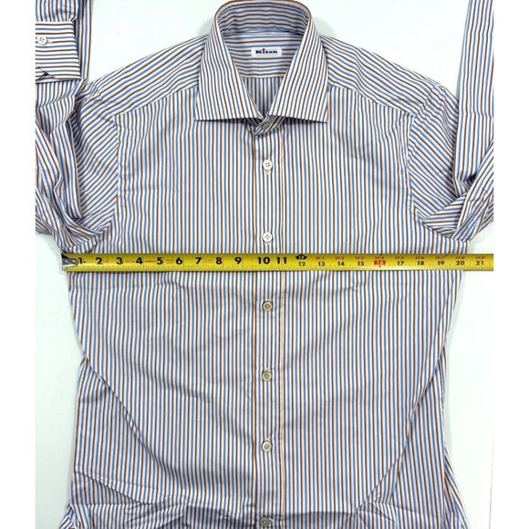 Kiton Napoli Mens Dress Shirt Long Sleeve Designer Size 15.5/39 Striped Italy - Picture 12 of 14